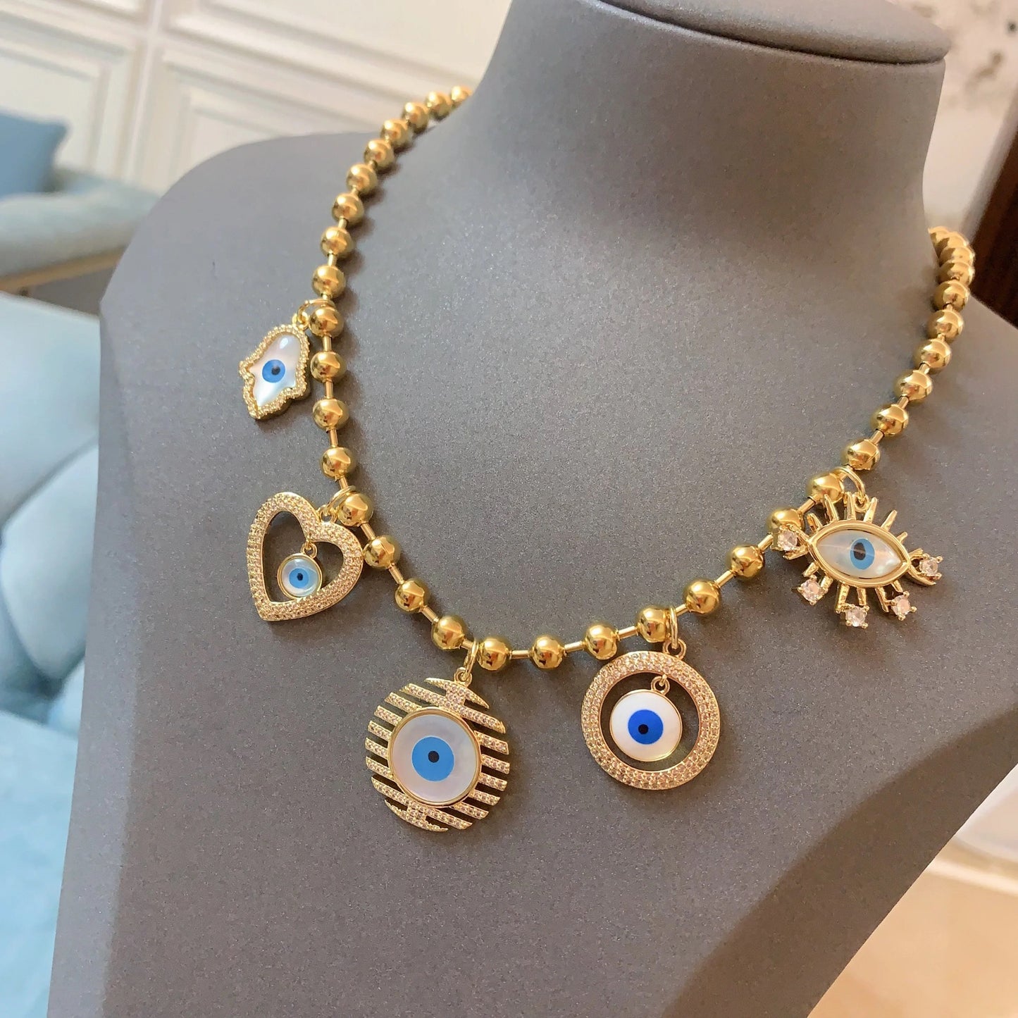 Evil eye heart eye pendant hamsa hand necklace