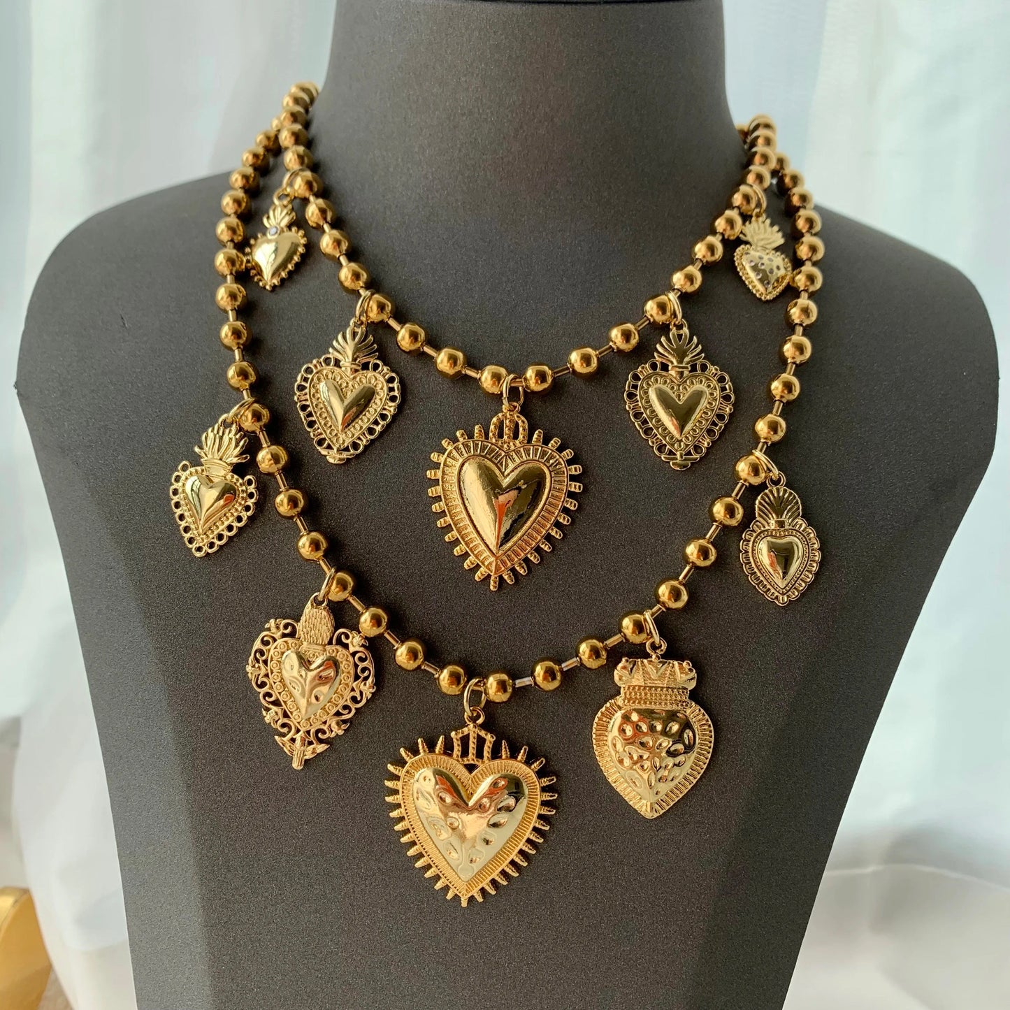 Multi charms heart pendant necklace