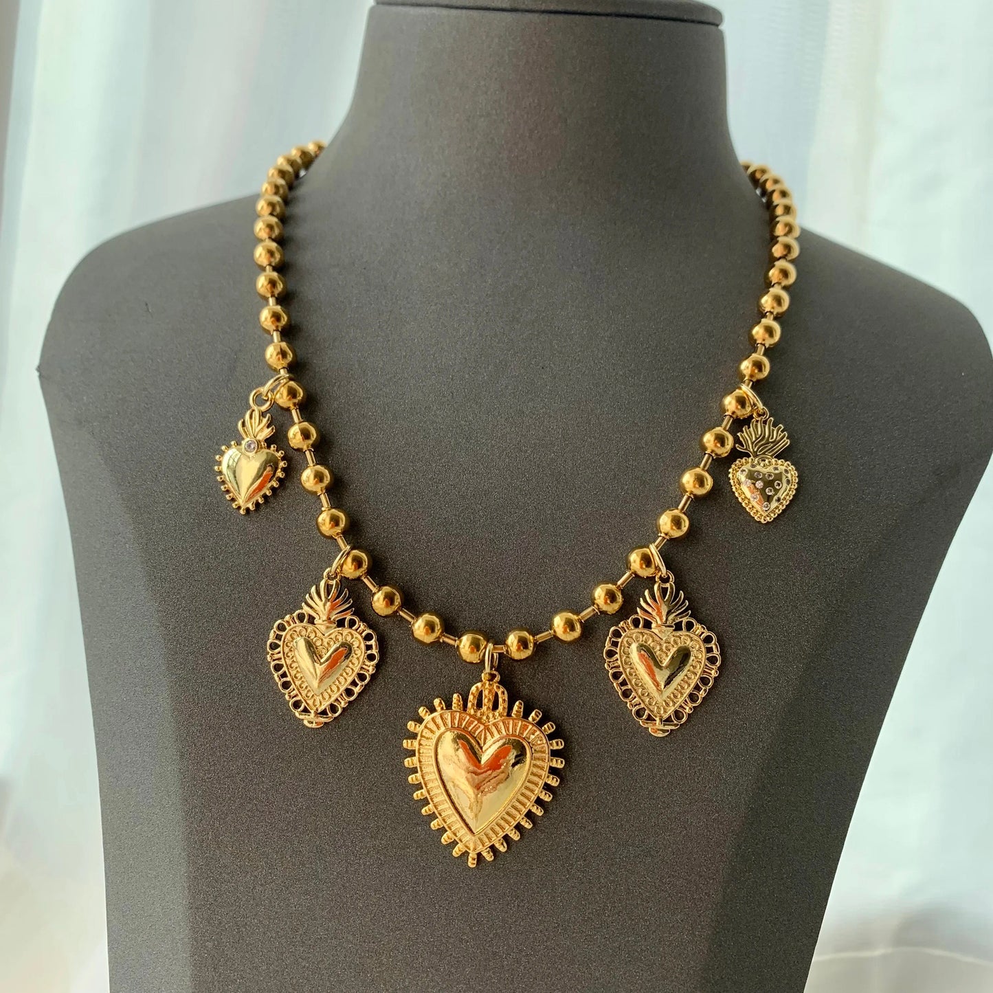 Multi charms heart pendant necklace