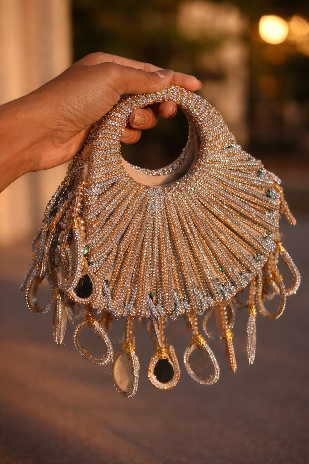 Silver golden dual shade heart bag