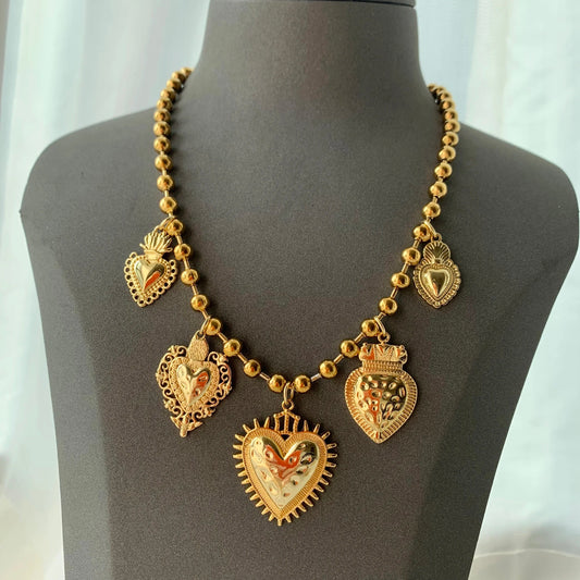 Multi charms heart pendant necklace