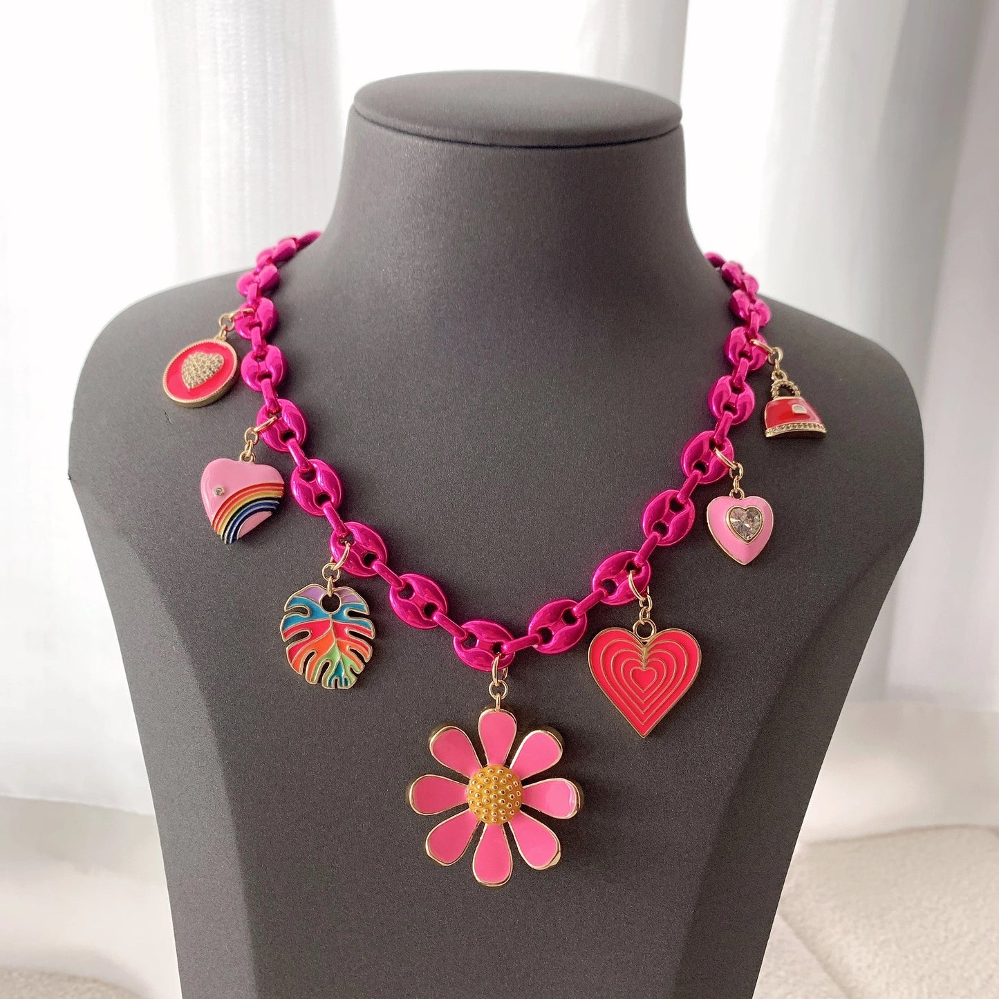 Multi charm flower pendant necklace