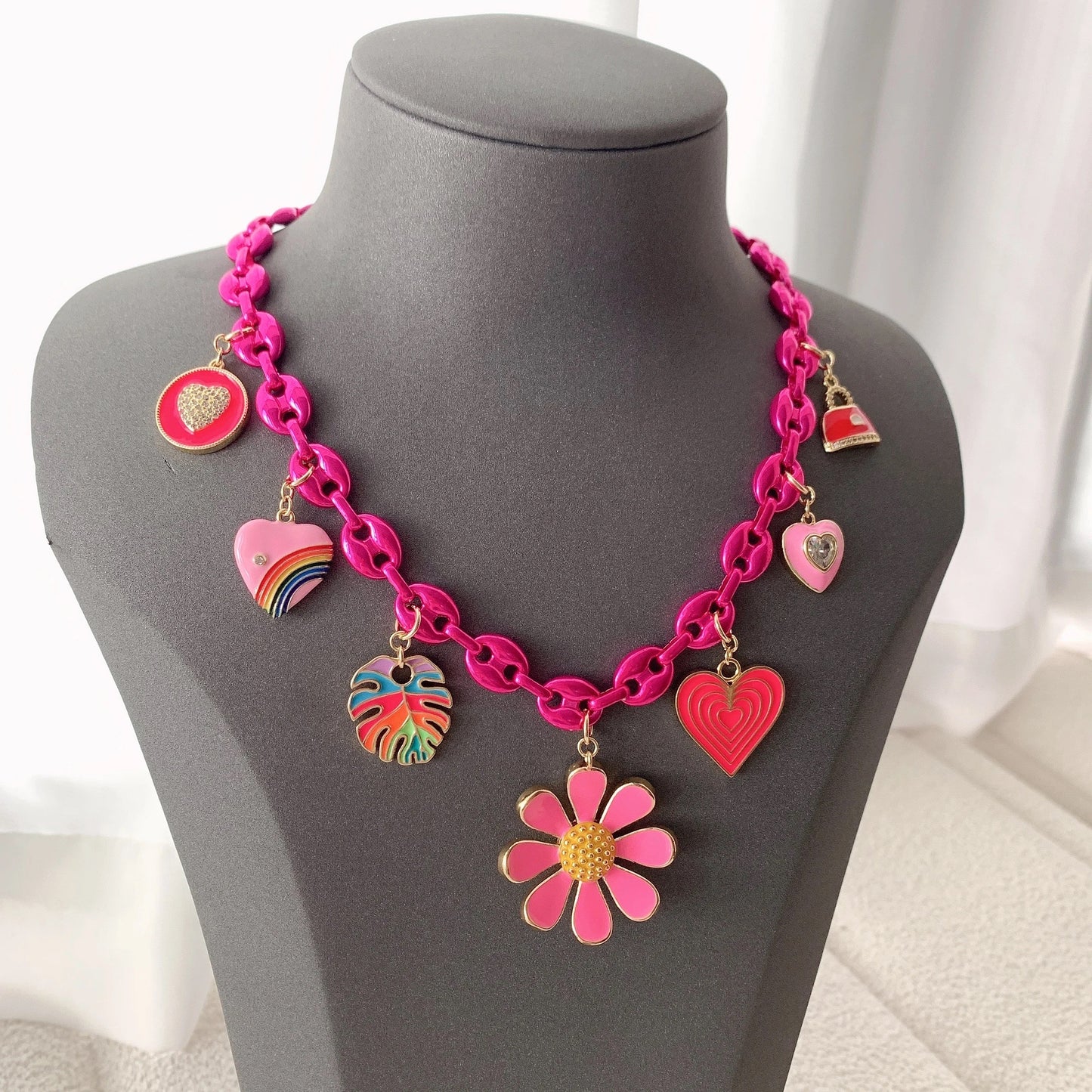 Multi charm flower pendant necklace